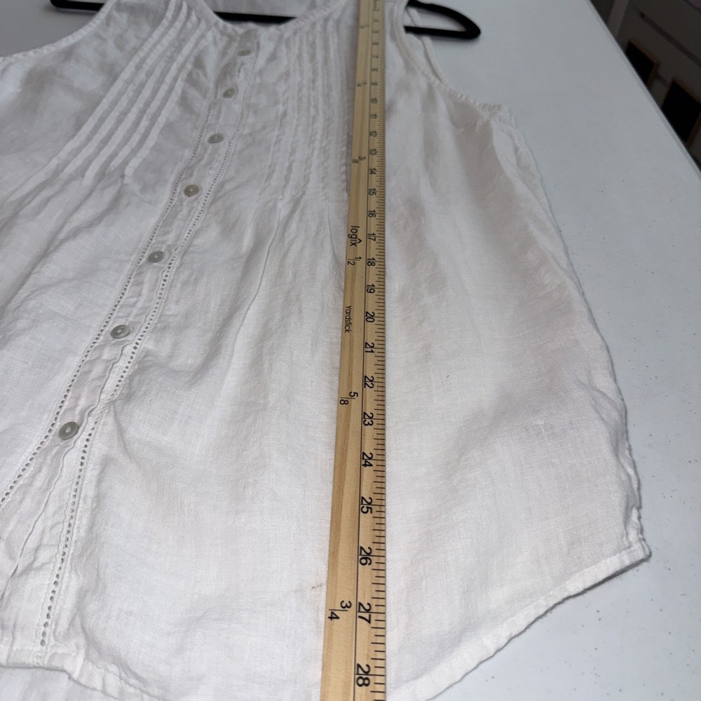 Sigrid Olsen Shirt Women Sz  Large 100% Linen White Tank Pink tuck Buttons - Picture 7 of 9